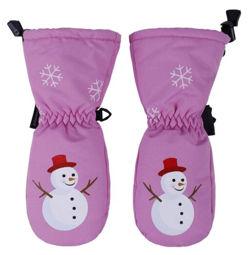 ANDORRA Kids Insulation Ski Mittens Boys Girls Snow Mittens Winter Gloves Pink/Snowman XS(2-3Y)