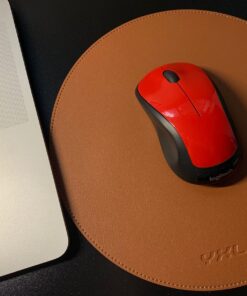 YXLILI Mouse Pad, Double-Sided Mouse Pads Small Round PU Leather Mouse Mat with Stitched Edge Waterproof Mouse Pads for Wireless Computer Mouse for Office Home Gaming Working Brown/Silver 30 71Lb4NzROyL