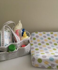 Dove Gray Chevron Storage Caddy - Chevron Print Body, Handles and Lining, Gray and White Trim, Gray and White, Two Handles, 12 in x 6 in x 8 in Dove Gray 32 71LcB1 xyfL