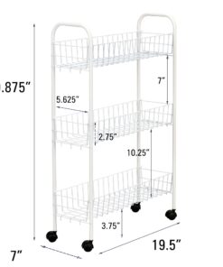 Household Essentials 05121 Slim Line 3-Tier Metal Storage Cart | Laundry Room Rolling Organizer | White 7" White - Basic 21 71LcbtapD2L