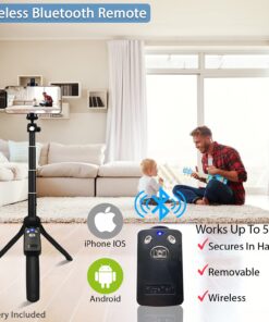Fugetek 48" Compact Selfie Stick & Tripod, Extendable, Wireless Bluetooth Remote, Lightweight Aluminum, Travel Ready, Compatible with iPhone 14 13 12 Pro Xs Max Xr X 8Plus 7 & Android Black 24 71LcswGHfpL
