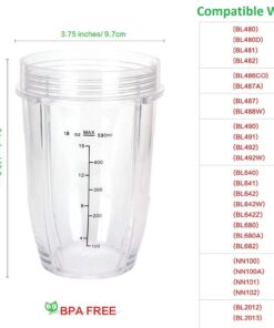 Alternative view of Blendin 18 Ounce Small Cup Jar with Sip N Seal Lids - Replacement Cup Compatible with Nutri Ninja Auto-iQ 1000w Series and Duo Blenders - Premium Blender Cups Replacement (2 Pack)