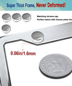 YoUoY Stainless Steel License Plate Frame- 2 Pack License Plate Holder, with Screws, Chrome Caps, Heavy Duty Rustproof Metal Front Rear Car Tag Cover Stainless Steel Frame- 4 Holes 13 71LeuSdbFtL