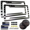 Aootf American Flag License Plate Frames- Patriotic USA Car Tag Cover, 2 Pack 4 Hole Thin Matte Black Brushed Aluminum Plastic Composite Holder for Front/Rear, Screws Caps with Blue Line Decal