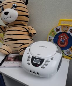 LONPOO CD Player Portable Boombox with FM Radio/USB/Bluetooth/AUX Input and Earphone Jack Output, Stereo Sound Speaker & Audio Player,White White 17 71Lg0JPCKgL