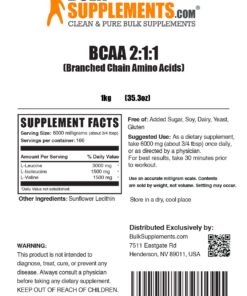 Alternative view of BULKSUPPLEMENTS.COM BCAA 2:1:1 Powder - Branched Chain Amino Acids. BCAA Powder, BCAAs Amino Acids Powder - Unflavored & Gluten Free, 6000mg per Serving - 167 Servings, 1kg (2.2 lbs) 2.2 Pound (Pack of 1)