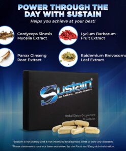 Sustain Male Supplement - All Natural Stamina Support - Revitalize Strength - Improve Energy Level - Optimize Vitality - Formulated for Men and Women with Active Lifestyle (4 Packs, 40 Capsules) 10 Count (Pack of 4) 6 71LhXcUvCaL