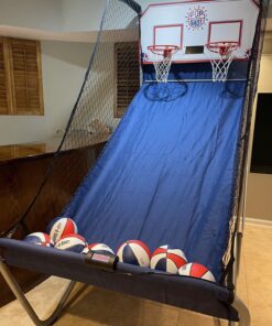 Pop-A-Shot - Home Dual Shot | Arcade Basketball Fun at Home | Infrared Sensor Scoring | 16 Game Modes | 7 Balls | Foldable Storage | for All Players Blue and White 37 71LiAHanL2L
