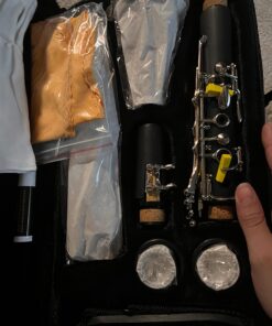 Glory GLY-PBK Professional Ebonite Bb Clarinet with 10 Reeds, Stand, Hard Case, Cleaning Cloth, Cork Grease, Mouthpiece Brush and Pad Brush, Black Black/Silver 33 71Liqm XscL