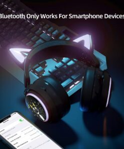 EASARS Wireless Cat Ear Headphones, Black Gaming Headset Bluetooth 5.0 for Smartphone, Retractable Mic, 50mm Drivers, RGB Lighting Headset with Mic (USB Dongle Not Included) 14 71LjTOby6xL