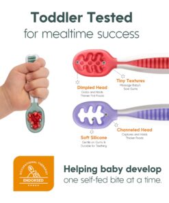 NumNum Baby Spoons Set, Pre-Spoon GOOtensils for Kids Aged 6+ Months - First Stage, Baby Led Weaning (BLW) Teething Spoon - Self Feeding, Silicone Toddler Food Utensils - 2 Spoons, Gray/Green Storm Gray/Glacier Green 27 71Lk7vuKCXL