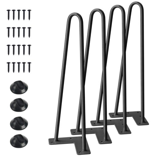 SMARTSTANDARD 16" Hairpin Furniture Legs, Metal Home DIY Projects for Nightstand, Coffee Table, Desk, etc with Rubber Floor Protectors Black 4PCS 16 Inch