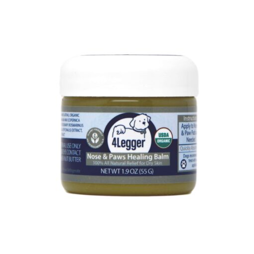 4Legger Certified Organic Nose & Paw Pad Healing Balm Unscented for Dry Chapped and Cracked Paw Pads, Elbows, Snout, Dry Skin with Hemp Oil, Vegan Wax, Calendula & Shea Butter - Made in USA - 1.9 oz