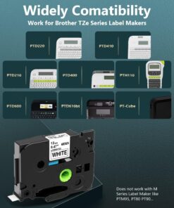 Alternative view of Oozmas Replacement for Brother P-Touch Label Tape Tz Tape 12mm 0.47 Inch Laminated White TZe-231 Compatible with Brother Ptouch D400 D210 1280 1290 1880 2040 Label Maker Tape, Black on White, 4 Pack 12mm(1/2 Inch)