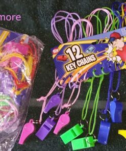 Alternative view of 24 Colorful Neon Necklace Whistles ~ 2 Dozen Fun Noise Making Whistles ~2'' Party Birthday Favors ~ Easter Basket Filler Prize Fairs /Sports Team/ Gifts Loot Bags/