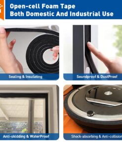 MAGZO Adhesive Foam Weather Stripping 1 Inch W X 1 Inch T, Thick Window Air Conditioner Sealer Open Cell High Resilience, Total Length 13 Feet (6.5ft x 2 Rolls) 1in x 1in x 13FT 19 71LmJ e5kL