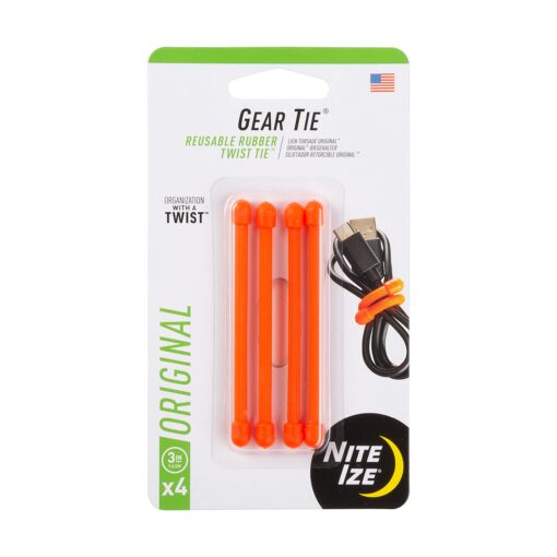 Nite Ize GT3-4PK-31 Original Gear Reusable Rubber Twist Tie 3", 4-Pack, Bright Orange, 4 Count