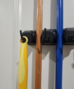 Berry Ave Broom Holder & Wall Mount Garden Tool Organizer - Home Laundry Room, Kitchen, Closet, Shed, Garage Organization and Storage Utility Rack - 5 Slots & 6 Hooks -Rake, Shovel, Mop Hanger (Black) 1 Pack Black 41 71LsozQ5tLL