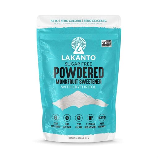 Lakanto Powdered Monk Fruit Sweetener with Erythritol - Powdered Sugar Substitute, Zero Calorie, Keto Diet Friendly, Zero Net Carbs, Baking, Extract, Sugar Replacement (Powdered - 1 lb) Classic Powder 1 Pound (Pack of 1)