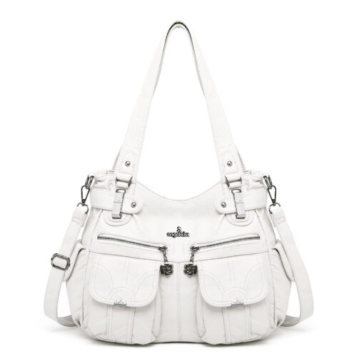 Purses and Handbags Women Tote Shoulder Top Handle Satchel Hobo Bags Fashion Washed Leather Purse 1-white