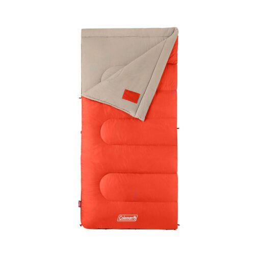 Coleman Oak Point Big & Tall Sleeping Bag, Cool-Weather 30°F Sleeping Bag for Adults, No-Snag Zipper with Stuff Sack Included, Machine Washable Fits Adults Up To 6ft 4in Tall Orange