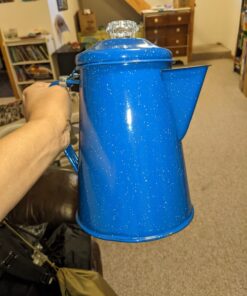 GSI Outdoors Percolator Coffee Pot | Enamelware Campfire Coffee Boiler Kettle for Outdoor Camping Cookware, Cabin, RV, Kitchen, Hunting & Backpacking Blue 8 cup 28 71LwNXqce8L