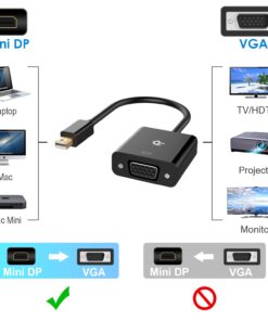 Rankie Mini DisplayPort (Mini DP) to VGA Adapter, Gold Plated 1080P Thunderbolt Port Compatible Converter, Black 9 71LwOM58MLL