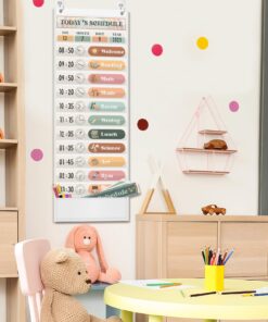 Godery Boho Daily Schedule Pocket Chart for Classroom with 24 Cards,Welcome Back to School Classroom Decorations, White Boho-white 16 71LwvjfvL