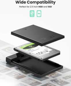 Alternative view of UGREEN 2.5" Hard Drive Enclosure USB C 3.1 Gen 2 to SATA III 6Gbps for SSD HDD 9.5 7mm External Hard Drive Disk Case with UASP Compatible with WD Seagate Toshiba Samsung Hitachi PS4 Xbox Router