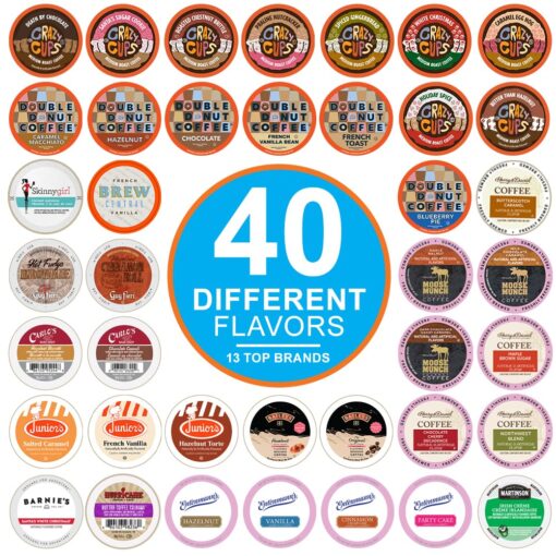 Crazy Cups Flavored Coffee Pods Variety Pack for Keurig K Cups Brewers, Assorted Flavored Coffee Sampler, 40 Count Flavored Coffee Variety Pack 40 Count (Pack of 1)