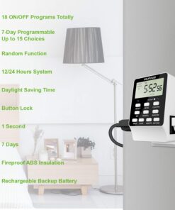 Outlet Timer, NEARPOW Dual Digital Light Timer with 2 Independently-controlled Outlets, 18 ON/OFF Programs, 24-Hour and 7-Day Programmable,Indoor Heavy Duty Electrical Timer Switch, 3 Prong, 15A/1800W 1 24 71LzVkXT2mL