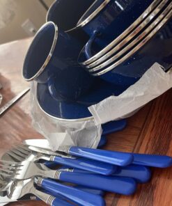 Stansport 24-Piece Enamel Camping Tableware Set Blue 34 71Lzos1R81L