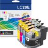 LC20E High Yield Ink Cartridge (4-Pack, 1BK/1C/1M/1Y) - Eout Compatible LC20EBK LC20EC LC20EM LC20EY Ink Cartridge Replacement for Brother LC20E MFC-J5920DW MFC-J985DW MFC-J985DWXL Printer 21 71M zhEqg3L