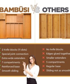 Utensil Organizer for Kitchen Drawers - Bamboo Silverware Organizer - Expandable Utensil Holder and Cutlery Tray with Divider and Removable Knife Block | 17” Long, Adjustable from 13” to 22.2” W' Knife Block 27 71M0Rb98ebL