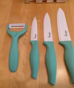 Ceramic Knife Set with Block - Chef Knife, Utility Knife, Paring Knife Rust Proof Sharp Turquoise Kitchen Knife Set with Wood Block and Fruit Peeler 46 71M0v5K0oRL 1