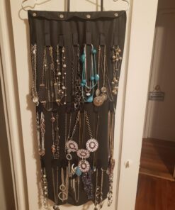 Hanging Jewelry Organizer, Dual Sided Closet Organizers, Earrings Bracelet Necklace Socks Pantyhose Storage Display Bag (Black (40 Pockets & 20 Hook-and-Loop Tabs)) Black (40 Pockets & 20 Hook-and-Loop Tabs) 22 71M1OusK80L 1
