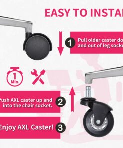 AXL 2.5 Inch Office Chair Caster Wheels Replacement, PU Style Caster, Desk Chair Floor Protector, No Noise, Heavy Duty Casters for Hardwood Floors (Set of 5) (Black Feet, Grey/Black) Black Feet 13 71M1nJ0I81L