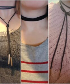 WaMLFac Alloy & Faux Leather Handmade Long Elastic Tassel Necklace, Black, 63-Inch Black Long 33 71M5opvqzLL