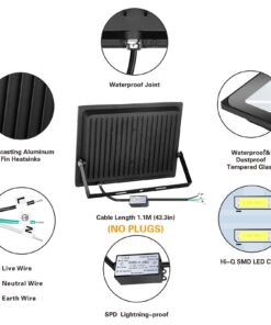 SOLLA 150W LED Flood Light, IP66 Waterproof, 12000lm, 800W Equivalent, Super Bright Outdoor Security Lights, 3000K Warm White, Outdoor Floodlight for Garage, Garden, Lawn and Yard 23 71M6KAKQnL