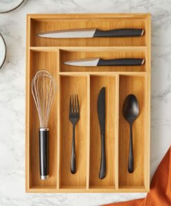 Alternative view of Juvale Bamboo Silverware Organizer for Drawer, Kitchen, 6 Slot Utensil Tray (17 x 11.75 x 1.75 In) Brown