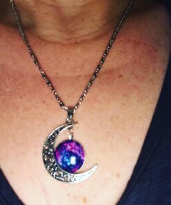 Luvalti Galaxy & Crescent Cosmic Moon Pendant Necklace, Purple Glass, 17.5'' Chain, Great Gift for Women 30 71M6pRZXEML
