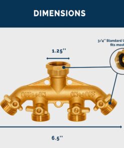 Morvat New & Improved Heavy Duty Brass 4 Way Splitter, Garden Hose Manifold Connector with Comfort Grip ON/OFF Valves, Adapter for Water Faucet & Spigot, Includes Washers, Teflon Tape & Mounting Kit 24 71M7w3OlGFL