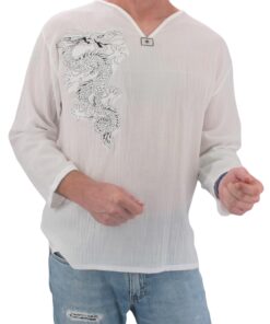 Men's White Dragon Shirt 100% Cotton Hippie Top Large 8 71M9uDJfsL
