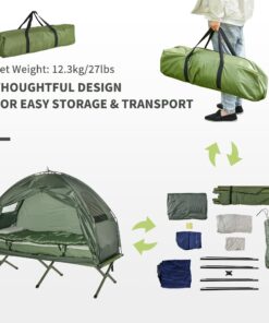 Outsunny Multifunctional Folding Camping Cots for Adults, Elevated Tent with Sleeping Bag, Thick Air Mattress Pad, Portable Single Sleeping Cot Camping Bed 27 71MBAYZb2NL