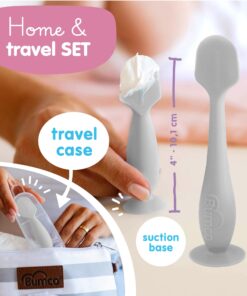 Bumco 2-PACK Diaper Cream Spatula - FULL-SIZE + MINI Baby Bum Brush with TRAVEL CASE - Diaper Cream Applicator for Baby - Baby Necessities - Suitable for Aquaphor, Desitin - Gray Full + Mini Bundle Gray + Gray 15 71MBmeRFyEL