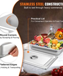 Mophorn 4 Pack Hotel Pan 3.7" Deep Steam Table Pan Full Size with Lid 20.8" L x 13" W, 22 Gauge Stainless Steel Anti Jam Table Pan 4" Deep 11 71MCG6QdJiL