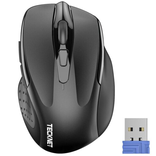 TECKNET Wireless Mouse, 2.4G Ergonomic Optical Mouse, Computer Mouse for Laptop, PC, Computer, Chromebook, Notebook, 6 Buttons, 24 Months Battery Life, 2600 DPI, 5 Adjustment Levels