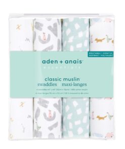 aden + anais Essentials Swaddle Blanket, Boutique Muslin Blankets for Girls & Boys, Baby Receiving Swaddles, Ideal Newborn & Infant Swaddling Set, Perfect Shower Gifts, 4 Pack, Alphabet Animals 7 71MD9s5AsL