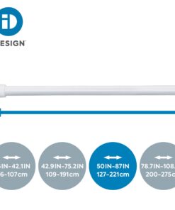 iDesign Cameo Metal Large Expandable Constant Tension Shower Rod, Bathroom Curtain Pole for Master, Guest, Kids' Bathroom, Adjustable from 50"-87", White,78672 50"-87" 16 71MEwzlnL