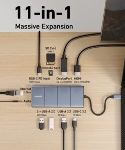 Alternative view of Anker USB C Hub, 565 11-in-1 Laptop Docking station, Dual Monitor Docking Station with 10 Gbps Data Port, 4K HDMI and DisplayPort, 100W Power Delivery, 1 Gbps Ethernet, SD Card Reader for XPS and More